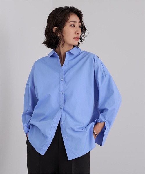 ourhome 播州織のベーシックシャツ サックスブルー系 美品 OURHOME アワーホーム 播州織のベーシックシャツ サックス