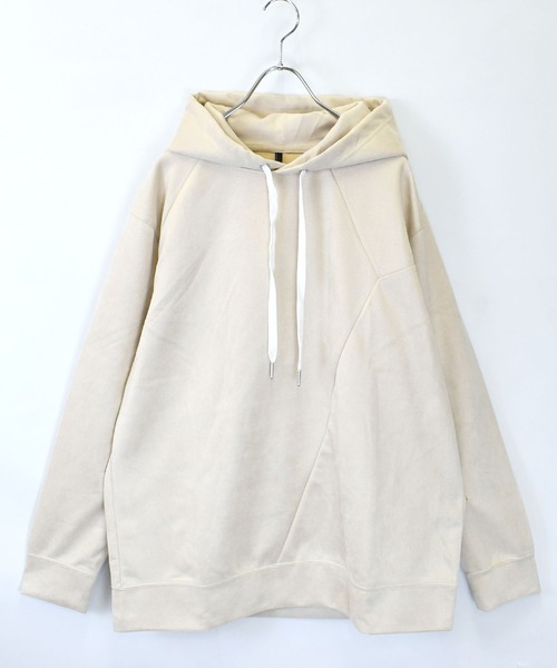 おしゃれスタ（オシャレスタ）の「faux suede switching design cutsew/スウェードタッチ 切り替えデザイン  パーカー オーバーサイズ メンズ レディース（パーカー・メンズ・ブラック/グレイッシュベージュ/サックスブルー/チャコールグレー/オフホワイト・L/XL/M）」の6枚目の写真