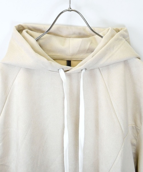おしゃれスタ（オシャレスタ）の「faux suede switching design cutsew/スウェードタッチ 切り替えデザイン  パーカー オーバーサイズ メンズ レディース（パーカー・メンズ・ブラック/グレイッシュベージュ/サックスブルー/チャコールグレー/オフホワイト・L/XL/M）」の12枚目の写真