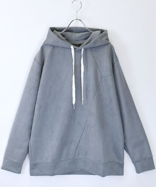 おしゃれスタ（オシャレスタ）の「faux suede switching design cutsew/スウェードタッチ 切り替えデザイン  パーカー オーバーサイズ メンズ レディース（パーカー・メンズ・ブラック/グレイッシュベージュ/サックスブルー/チャコールグレー/オフホワイト・L/XL/M）」の9枚目の写真