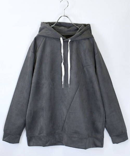 おしゃれスタ（オシャレスタ）の「faux suede switching design cutsew/スウェードタッチ 切り替えデザイン  パーカー オーバーサイズ メンズ レディース（パーカー・メンズ・ブラック/グレイッシュベージュ/サックスブルー/チャコールグレー/オフホワイト・L/XL/M）」の8枚目の写真