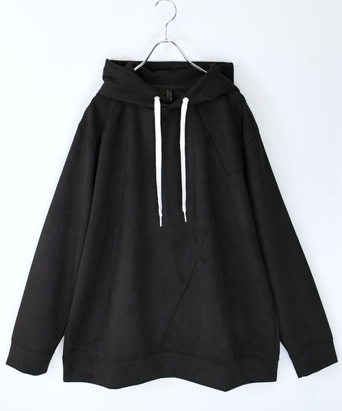 おしゃれスタ（オシャレスタ）の「faux suede switching design cutsew/スウェードタッチ 切り替えデザイン  パーカー オーバーサイズ メンズ レディース（パーカー・メンズ・ブラック/グレイッシュベージュ/サックスブルー/チャコールグレー/オフホワイト・L/XL/M）」の7枚目の写真