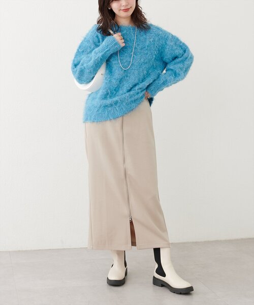 natural couture(ナチュラルクチュール)の「osono×ako Wジップカットポンチナロースカート(スカート・レディース・グレイッシュベージュ/カーキ/ブラック/マスタード・FREE/LARGE)」の2枚目の写真