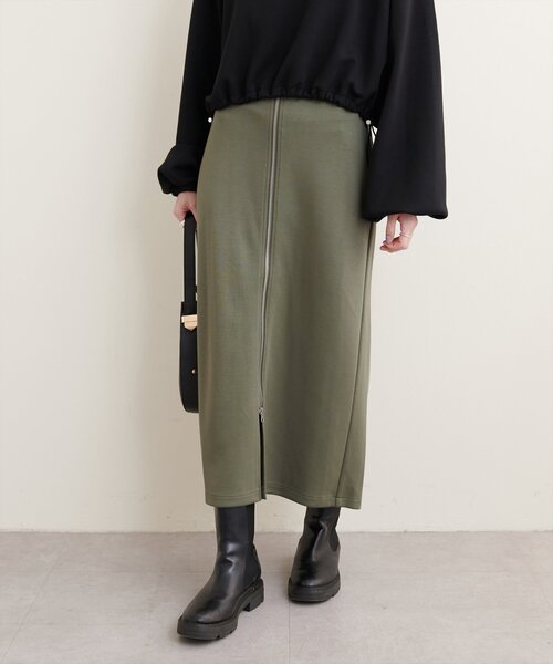 natural couture(ナチュラルクチュール)の「osono×ako Wジップカットポンチナロースカート(スカート・レディース・グレイッシュベージュ/カーキ/ブラック/マスタード・FREE/LARGE)」の7枚目の写真