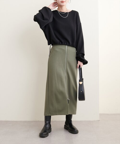 natural couture(ナチュラルクチュール)の「osono×ako Wジップカットポンチナロースカート(スカート・レディース・グレイッシュベージュ/カーキ/ブラック/マスタード・FREE/LARGE)」の8枚目の写真
