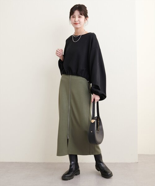 natural couture(ナチュラルクチュール)の「osono×ako Wジップカットポンチナロースカート(スカート・レディース・グレイッシュベージュ/カーキ/ブラック/マスタード・FREE/LARGE)」の9枚目の写真