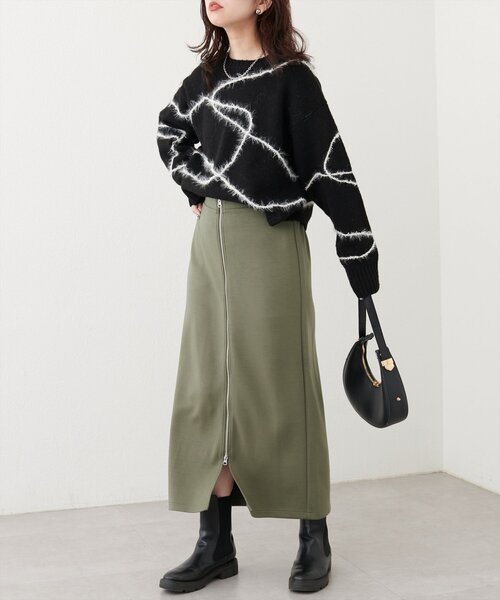 natural couture(ナチュラルクチュール)の「osono×ako Wジップカットポンチナロースカート(スカート・レディース・グレイッシュベージュ/カーキ/ブラック/マスタード・FREE/LARGE)」の12枚目の写真