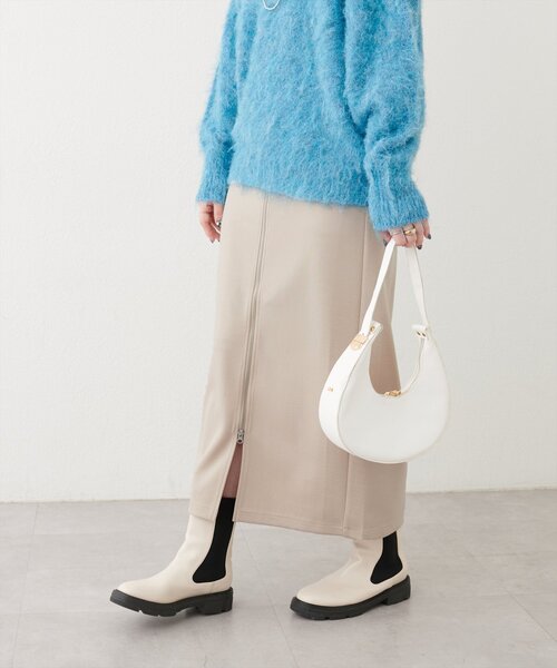 natural couture(ナチュラルクチュール)の「osono×ako Wジップカットポンチナロースカート(スカート・レディース・グレイッシュベージュ/カーキ/ブラック/マスタード・FREE/LARGE)」の6枚目の写真