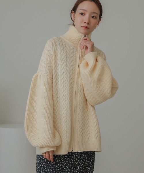 GIUNON フラワーニットカーディガン アイボリー flower｜フラワー