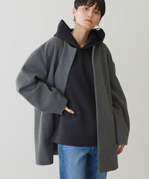 AMERICAN HOLIC（アメリカンホリック）の「リサイクル中空糸ノーカラーコート（ノーカラーコート・レディース・杢グレー/ブラック・M/L）」の14枚目の写真