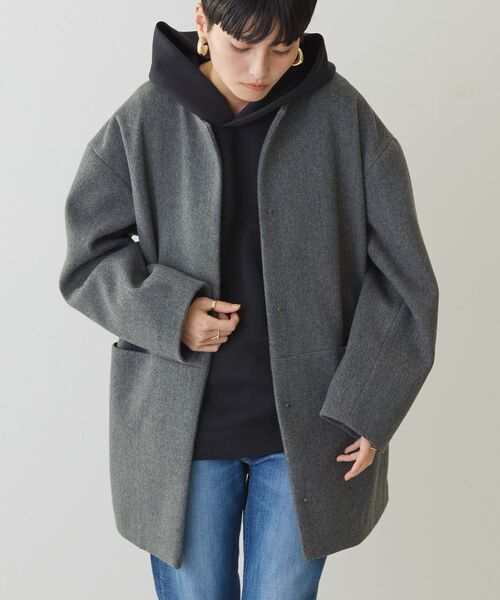 AMERICAN HOLIC（アメリカンホリック）の「リサイクル中空糸ノーカラーコート（ノーカラーコート・レディース・杢グレー/ブラック・M/L）」の15枚目の写真