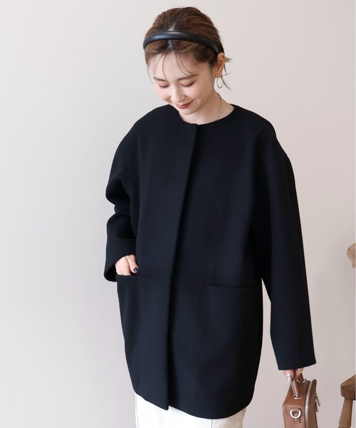 AMERICAN HOLIC（アメリカンホリック）の「リサイクル中空糸ノーカラーコート（ノーカラーコート・レディース・杢グレー/ブラック・M/L）」の3枚目の写真