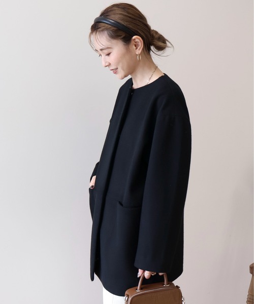 AMERICAN HOLIC（アメリカンホリック）の「リサイクル中空糸ノーカラーコート（ノーカラーコート・レディース・杢グレー/ブラック・M/L）」の4枚目の写真