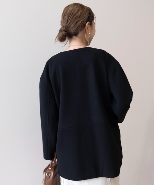 AMERICAN HOLIC（アメリカンホリック）の「リサイクル中空糸ノーカラーコート（ノーカラーコート・レディース・杢グレー/ブラック・M/L）」の5枚目の写真