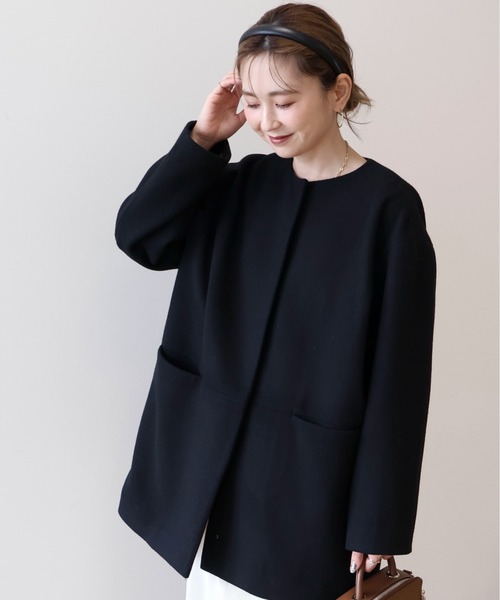 AMERICAN HOLIC（アメリカンホリック）の「リサイクル中空糸ノーカラーコート（ノーカラーコート・レディース・杢グレー/ブラック・M/L）」の7枚目の写真