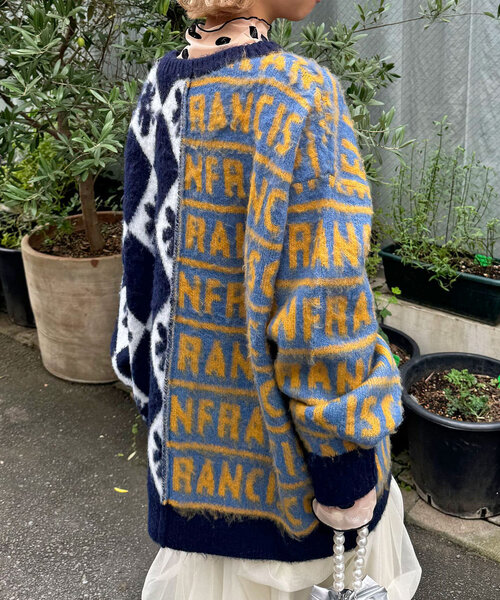 HELLO.SANFRANCISCO（ハローサンフランシスコ）の「【HELLO.SANFRANCISCO/ハローサンフランシスコ】柄ドッキング起毛ニット（ニット/セーター・レディース・レッド/オレンジ/ネイビー・ONE SIZE）」の5枚目の写真