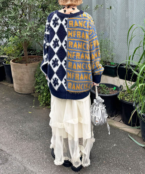 HELLO.SANFRANCISCO（ハローサンフランシスコ）の「【HELLO.SANFRANCISCO/ハローサンフランシスコ】柄ドッキング起毛ニット（ニット/セーター・レディース・レッド/オレンジ/ネイビー・ONE SIZE）」の10枚目の写真