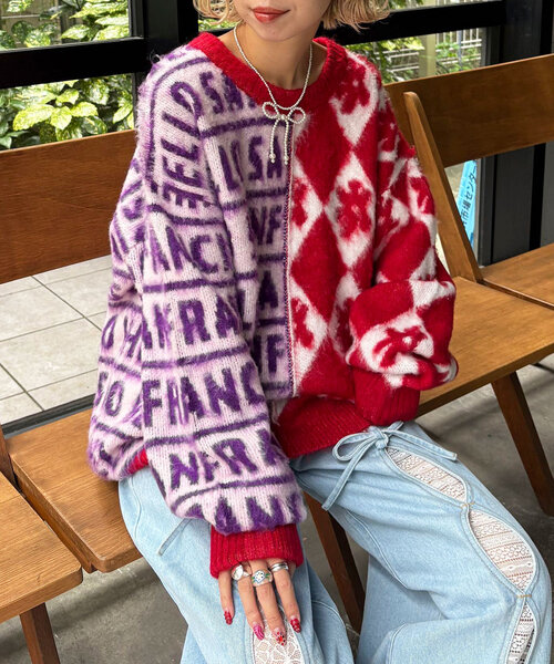 HELLO.SANFRANCISCO（ハローサンフランシスコ）の「【HELLO.SANFRANCISCO/ハローサンフランシスコ】柄ドッキング起毛ニット（ニット/セーター・レディース・レッド/オレンジ/ネイビー・ONE SIZE）」の12枚目の写真