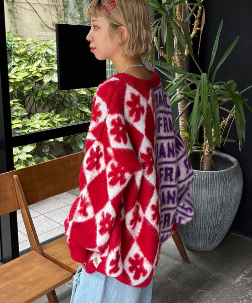 HELLO.SANFRANCISCO（ハローサンフランシスコ）の「【HELLO.SANFRANCISCO/ハローサンフランシスコ】柄ドッキング起毛ニット（ニット/セーター・レディース・レッド/オレンジ/ネイビー・ONE SIZE）」の13枚目の写真