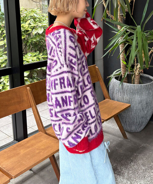 HELLO.SANFRANCISCO（ハローサンフランシスコ）の「【HELLO.SANFRANCISCO/ハローサンフランシスコ】柄ドッキング起毛ニット（ニット/セーター・レディース・レッド/オレンジ/ネイビー・ONE SIZE）」の14枚目の写真