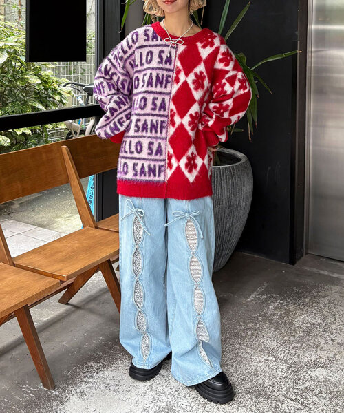 HELLO.SANFRANCISCO（ハローサンフランシスコ）の「【HELLO.SANFRANCISCO/ハローサンフランシスコ】柄ドッキング起毛ニット（ニット/セーター・レディース・レッド/オレンジ/ネイビー・ONE SIZE）」の15枚目の写真