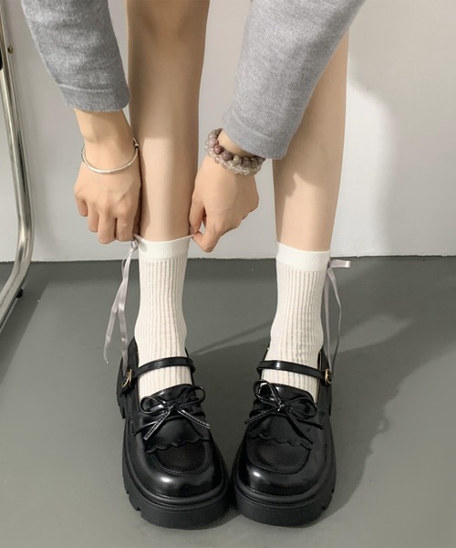 セール】レザー調 厚底 ストラップ ローファー シューズ（ローファー