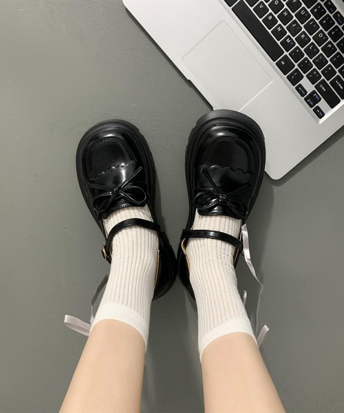 セール】レザー調 厚底 ストラップ ローファー シューズ（ローファー