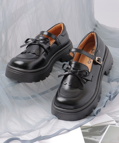 セール】レザー調 厚底 ストラップ ローファー シューズ（ローファー