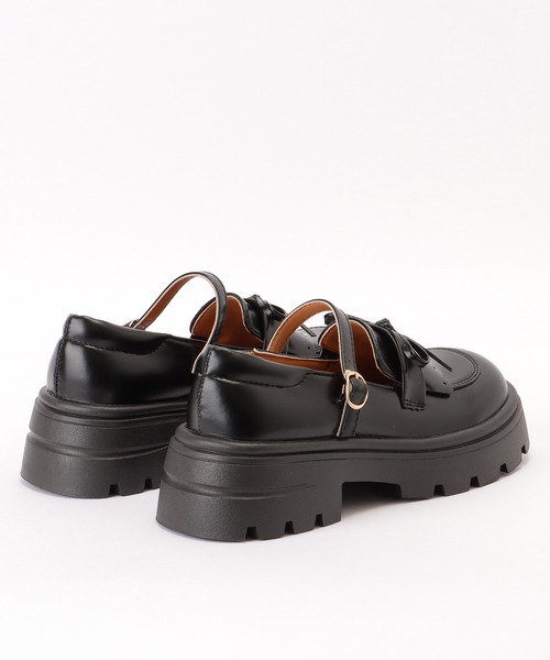 セール】レザー調 厚底 ストラップ ローファー シューズ（ローファー