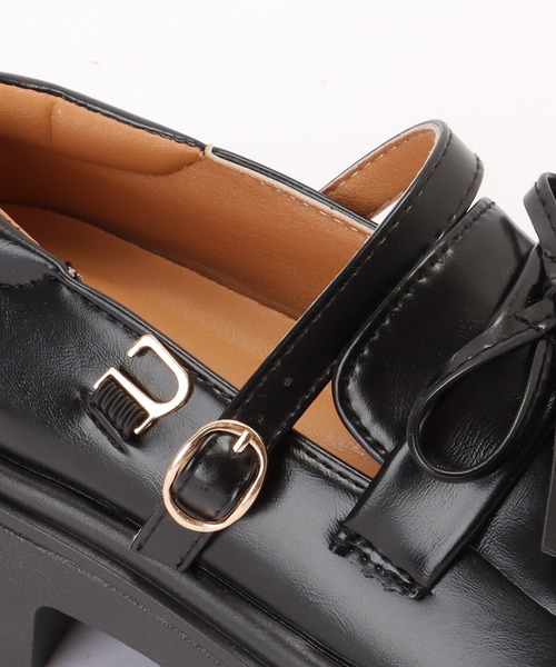 セール】レザー調 厚底 ストラップ ローファー シューズ（ローファー