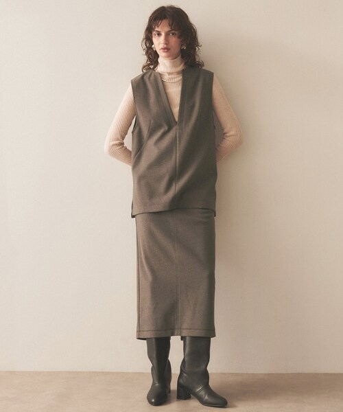 cloenc（クロエンス）の「◆セットアップ着用可｜ジャージキーネックオーバーベスト（ベスト・レディース・ブラック/ブラウン系その他/ベージュ・02）」の8枚目の写真