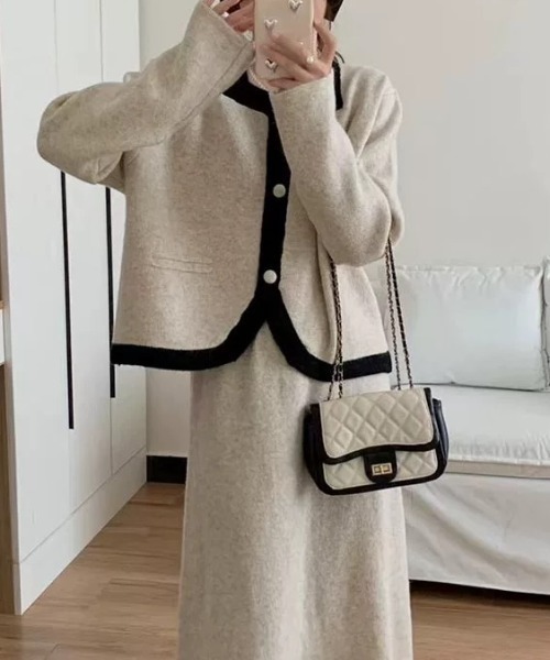 【セール】配色ニットカーディガンセットアップ（セットアップ）｜Diosfront（ディオスフロント）