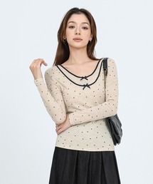 dot ribbon fake layered tops cutsew