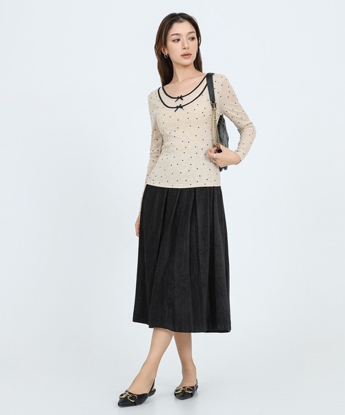 SUWDEE（スーディー）の「dot ribbon fake layered tops cutsew（Tシャツ/カットソー・レディース・ベージュ・M/S/L）」の2枚目の写真