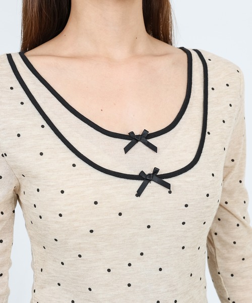SUWDEE（スーディー）の「dot ribbon fake layered tops cutsew（Tシャツ/カットソー・レディース・ベージュ・M/S/L）」の5枚目の写真