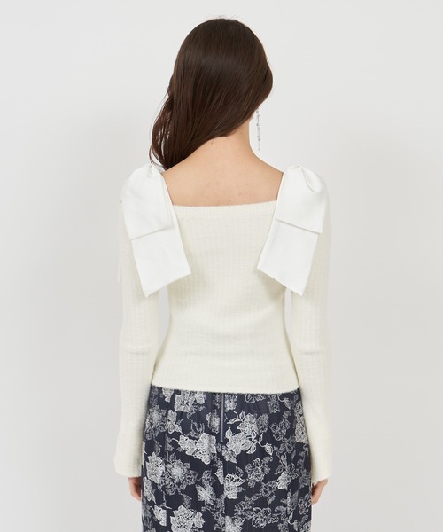 ROYAL PARTY（ロイヤルパーティー）の「肩リボンミニシャギーニットトップス（ニット/セーター・レディース・ブルー/オフホワイト/ピンク・FREE）」の14枚目の写真