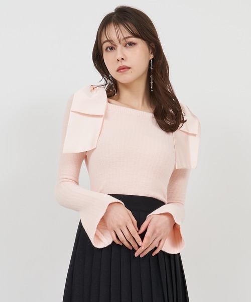 ROYAL PARTY（ロイヤルパーティー）の「肩リボンミニシャギーニットトップス（ニット/セーター・レディース・ブルー/オフホワイト/ピンク・FREE）」の17枚目の写真