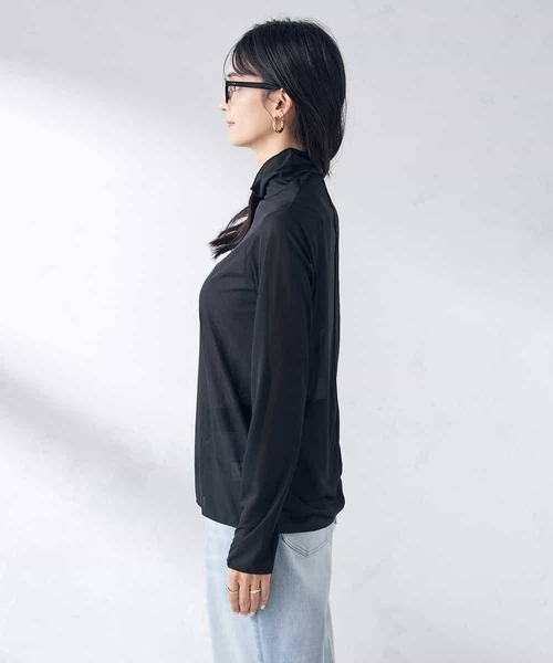 a.v.v(アーヴェヴェ)の「シアーハイネックカットソー(Tシャツ/カットソー・レディース・モカ/ブラック/アイボリー・38/36/40)」の8枚目の写真