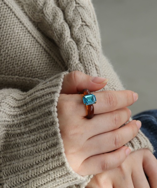 colleca la（コレカラ）の「カラフルスクエアビジューリング（リング・レディース・ホワイト/パープル/ブラウン・FREE）」の11枚目の写真