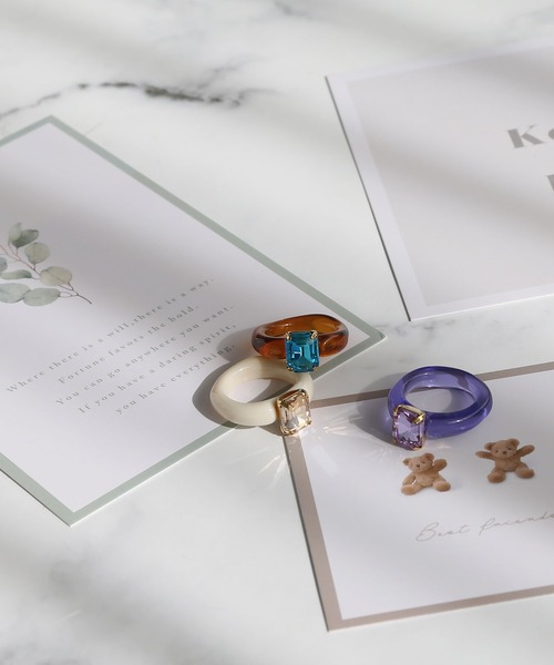 colleca la（コレカラ）の「カラフルスクエアビジューリング（リング・レディース・ホワイト/パープル/ブラウン・FREE）」の9枚目の写真