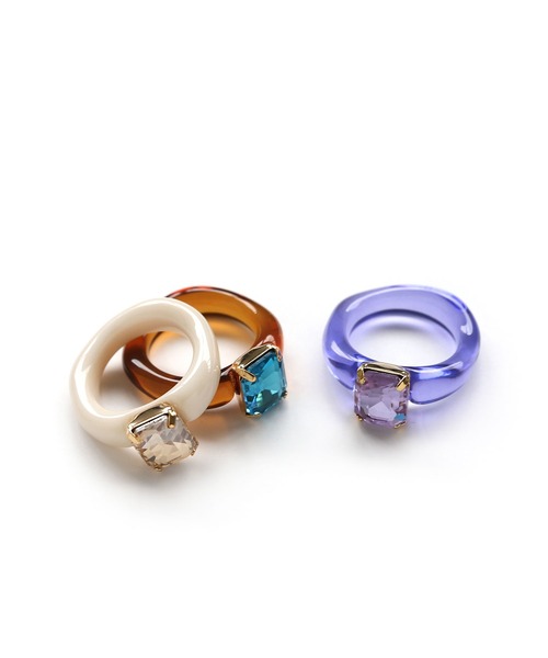 colleca la（コレカラ）の「カラフルスクエアビジューリング（リング・レディース・ホワイト/パープル/ブラウン・FREE）」の5枚目の写真