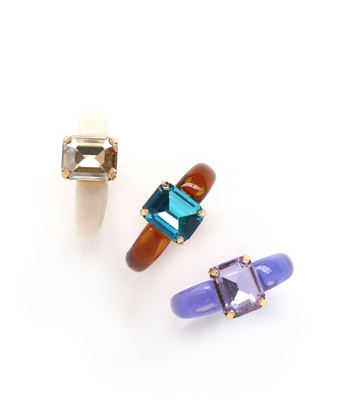 colleca la（コレカラ）の「カラフルスクエアビジューリング（リング・レディース・ホワイト/パープル/ブラウン・FREE）」の4枚目の写真