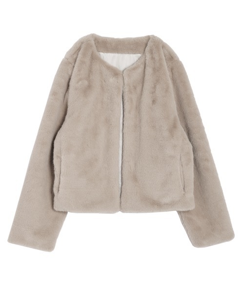 AMELY（エミリー）の「エコファー ノーカラージャケット（ノーカラージャケット・レディース・ブラウン/ベージュ/ブラック/グレー・フリー）」の11枚目の写真