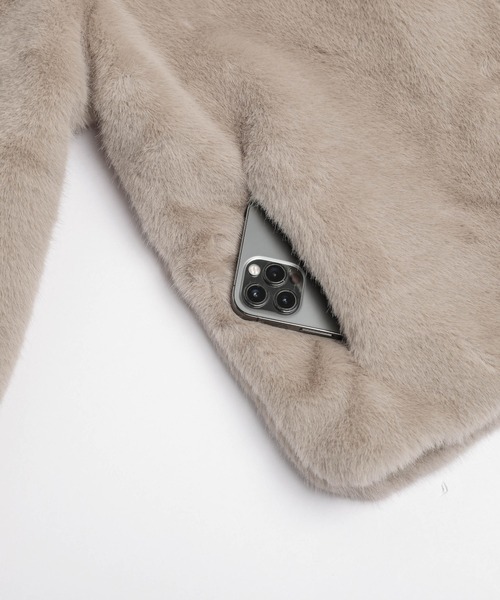 AMELY（エミリー）の「エコファー ノーカラージャケット（ノーカラージャケット・レディース・ブラウン/ベージュ/ブラック/グレー・フリー）」の21枚目の写真