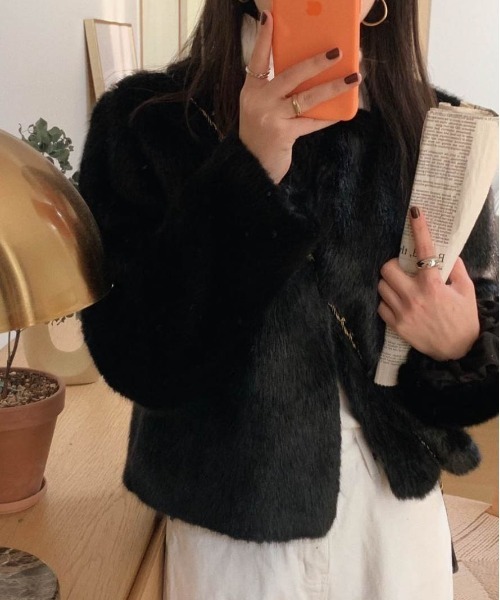 AMELY（エミリー）の「エコファー ノーカラージャケット（ノーカラージャケット・レディース・ブラウン/ベージュ/ブラック/グレー・フリー）」の10枚目の写真