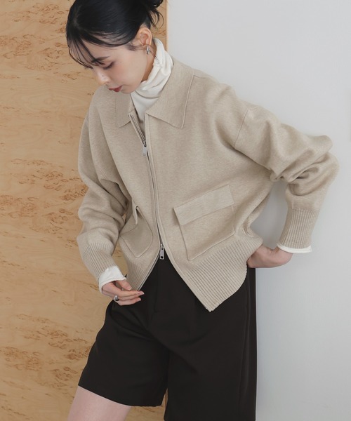 LIAN（リアン）の「ポケットデザインダブルジップポロニットカーデ