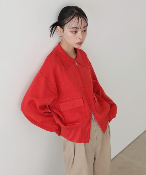 LIAN（リアン）の「ポケットデザインダブルジップポロニットカーデ