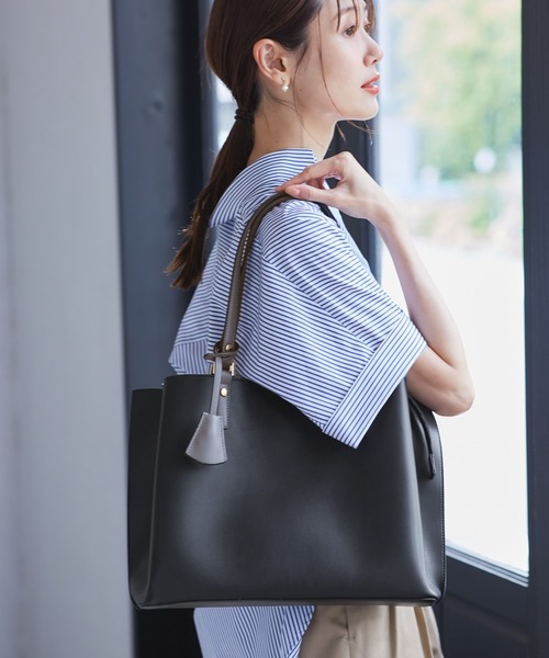 WEB限定】【A4対応】チャーム付きバイカラートートバッグ/通勤対応