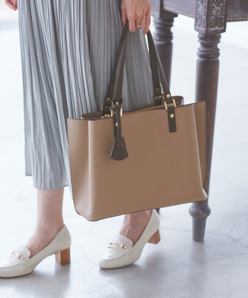 WEB限定】【A4対応】チャーム付きバイカラートートバッグ/通勤対応