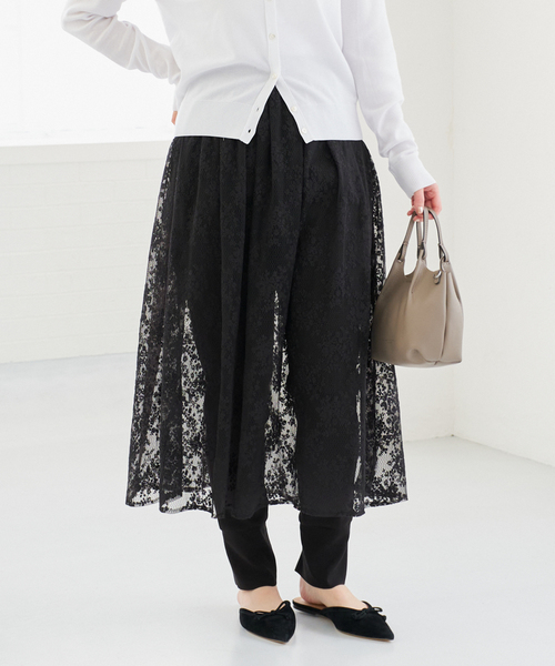 IENA（イエナ）の「シアーレースギャザースカート（スカート・レディース・ホワイト/ブラック・36/38）」の2枚目の写真